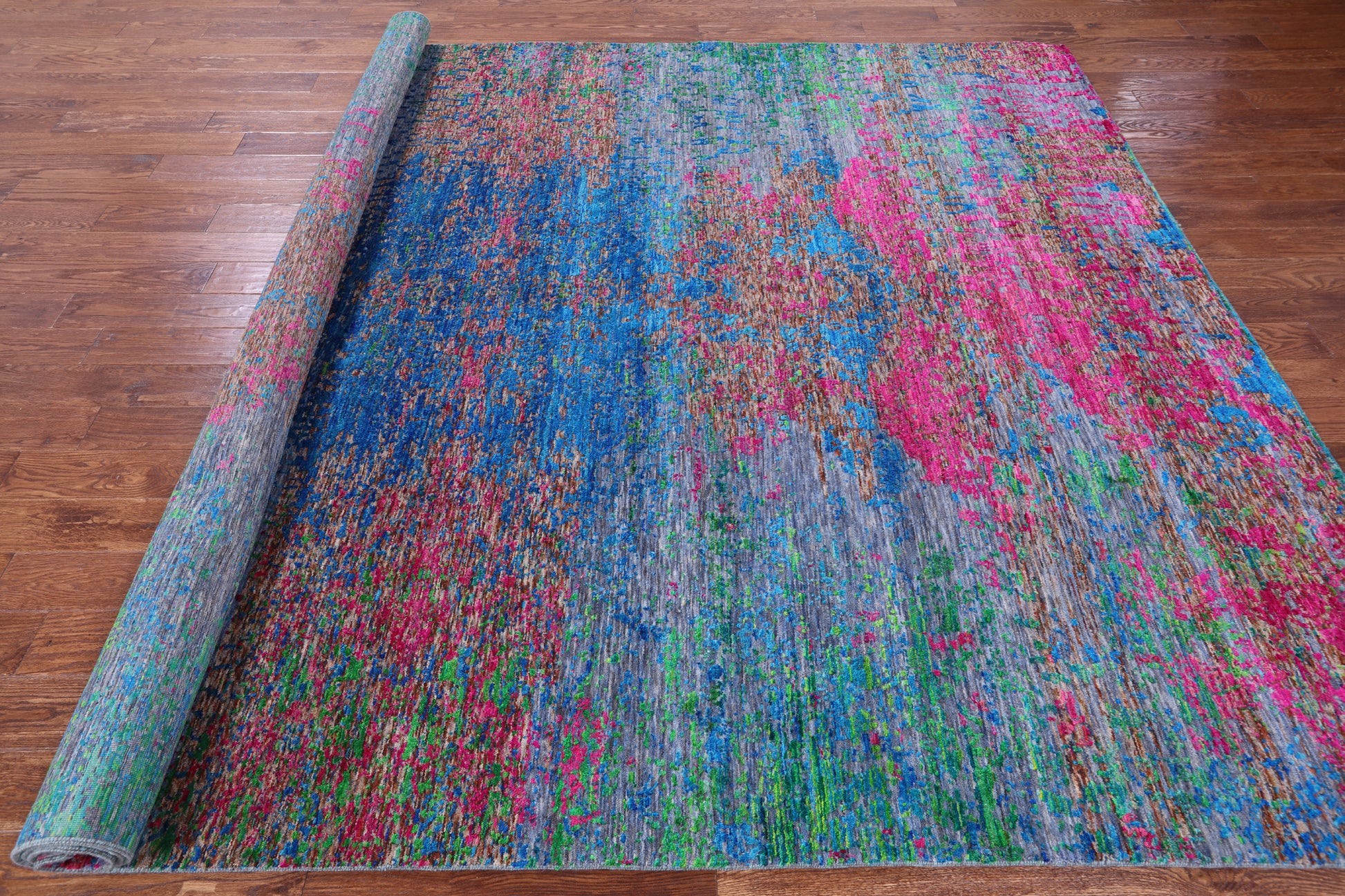 Abstract Contemporary Handmade Wool & Silk Rug - 8' 10" X 11' 11" - Golden Nile