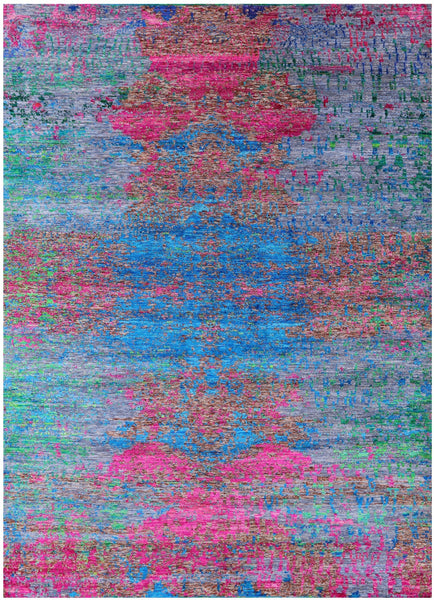 Abstract Contemporary Handmade Wool & Silk Rug - 8' 10" X 11' 11" - Golden Nile