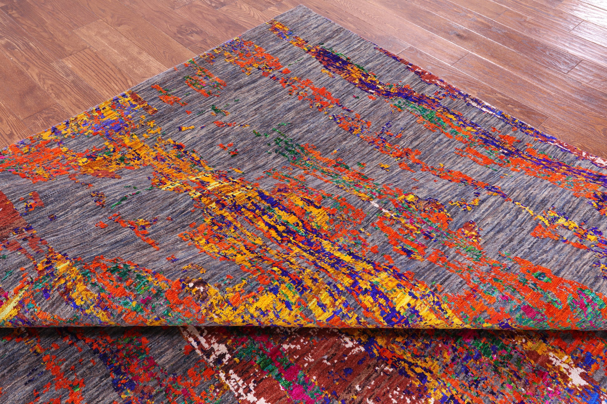Abstract Modern Hand Knotted Wool & Silk Rug - 8' 10" X 12' 5" - Golden Nile