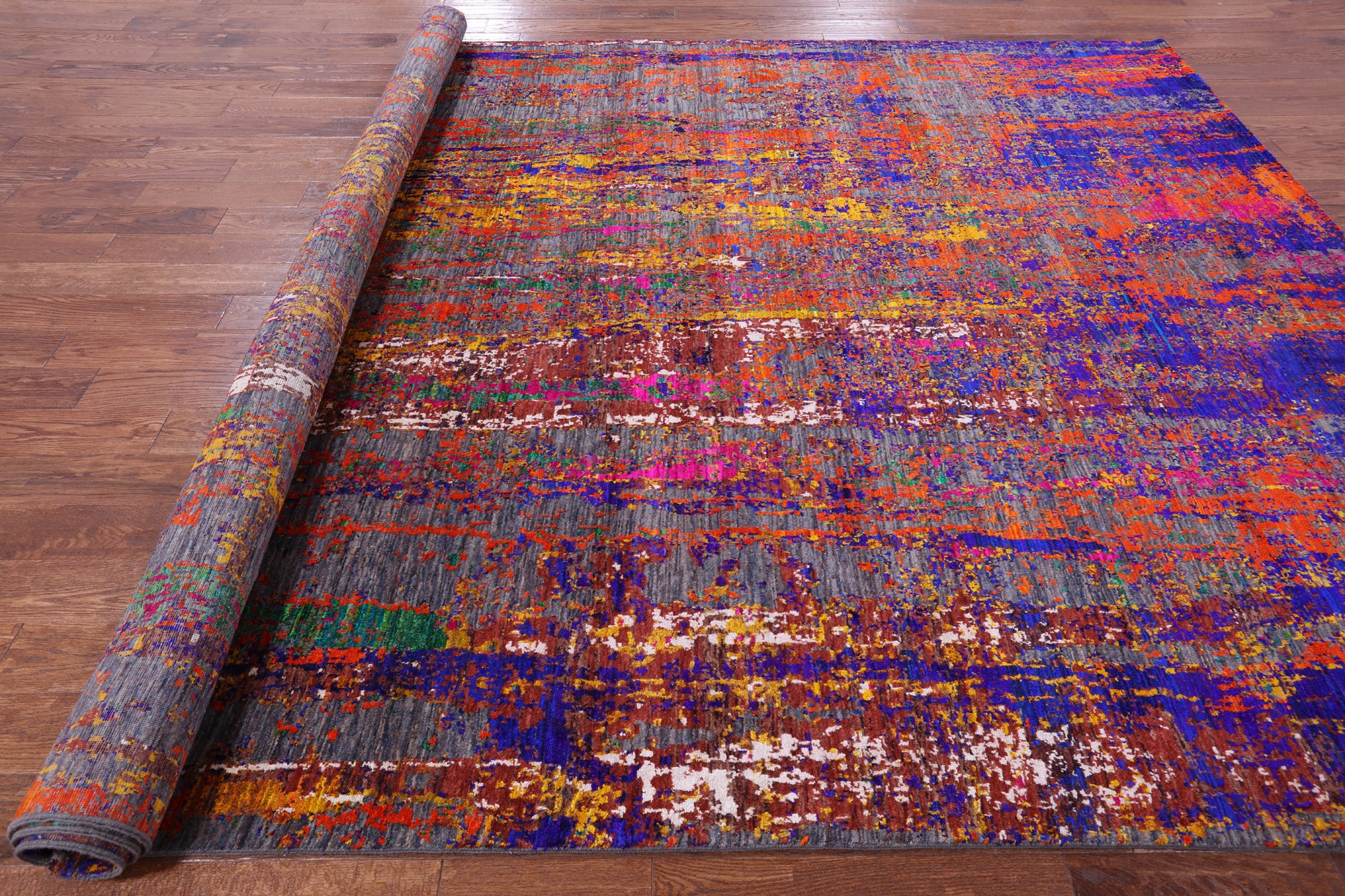 Abstract Modern Hand Knotted Wool & Silk Rug - 8' 10" X 12' 5" - Golden Nile