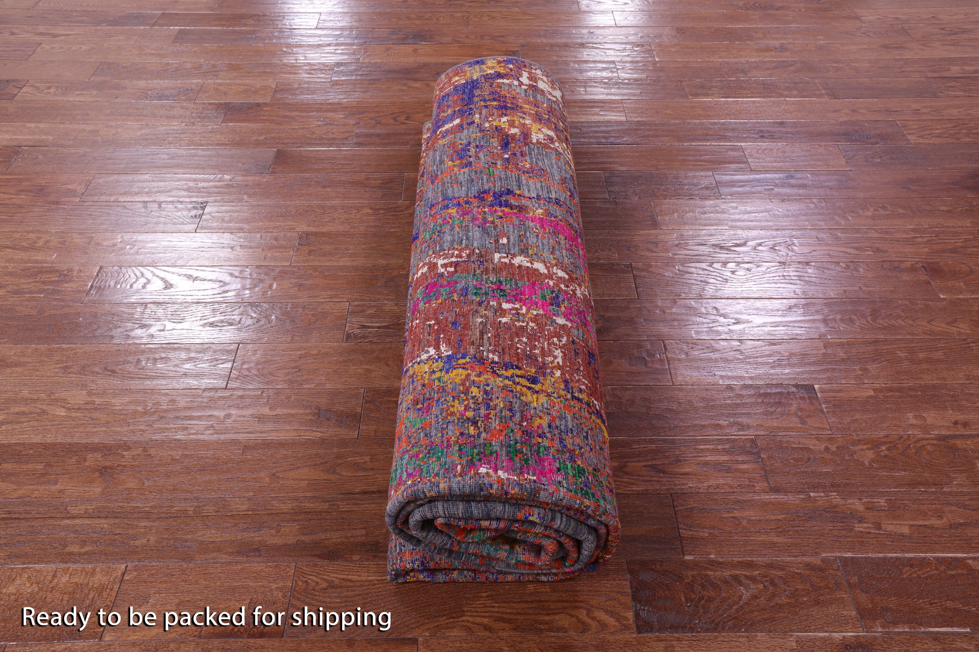 Abstract Modern Hand Knotted Wool & Silk Rug - 8' 10" X 12' 5" - Golden Nile