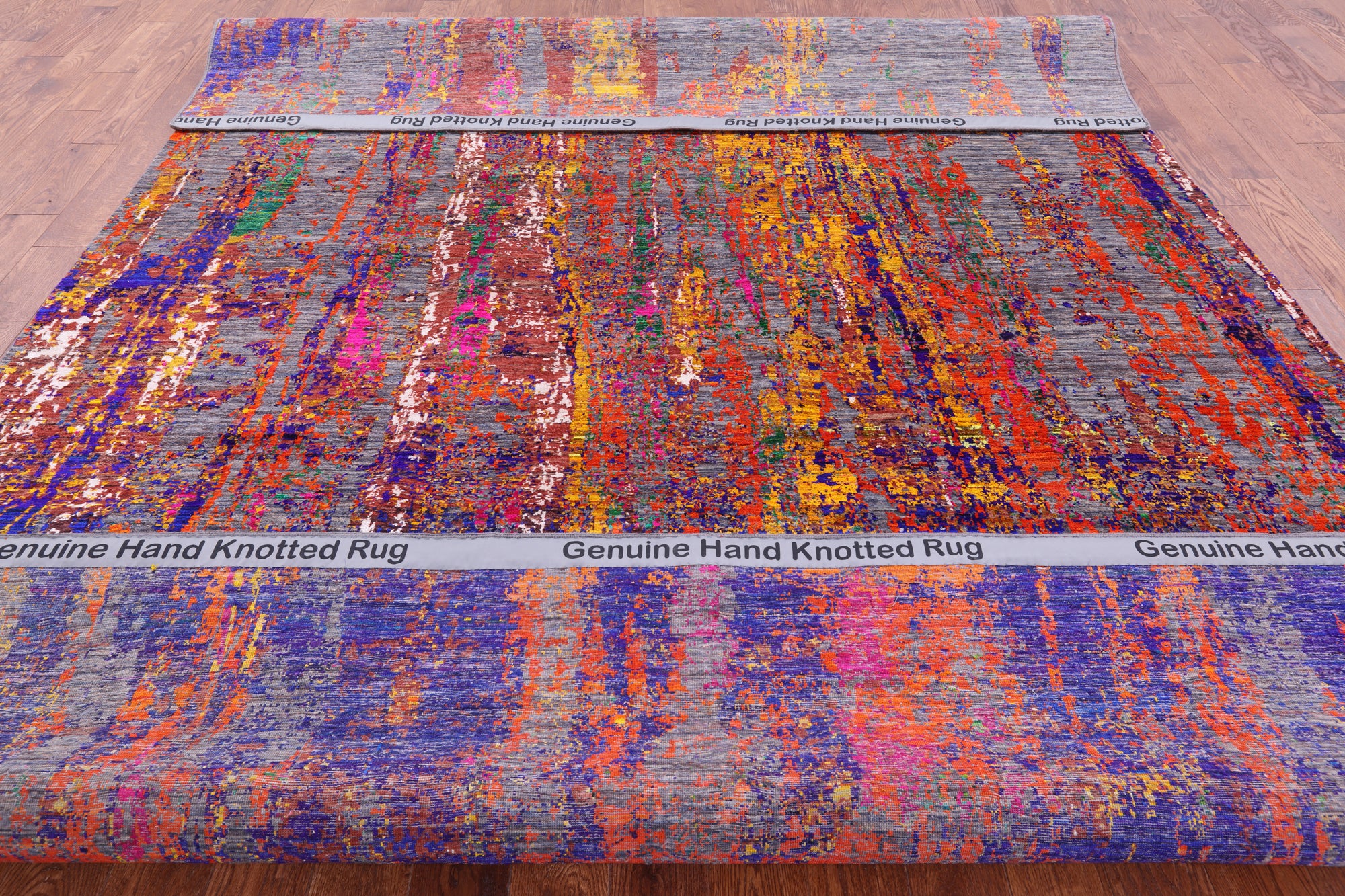 Abstract Modern Hand Knotted Wool & Silk Rug - 8' 10" X 12' 5" - Golden Nile