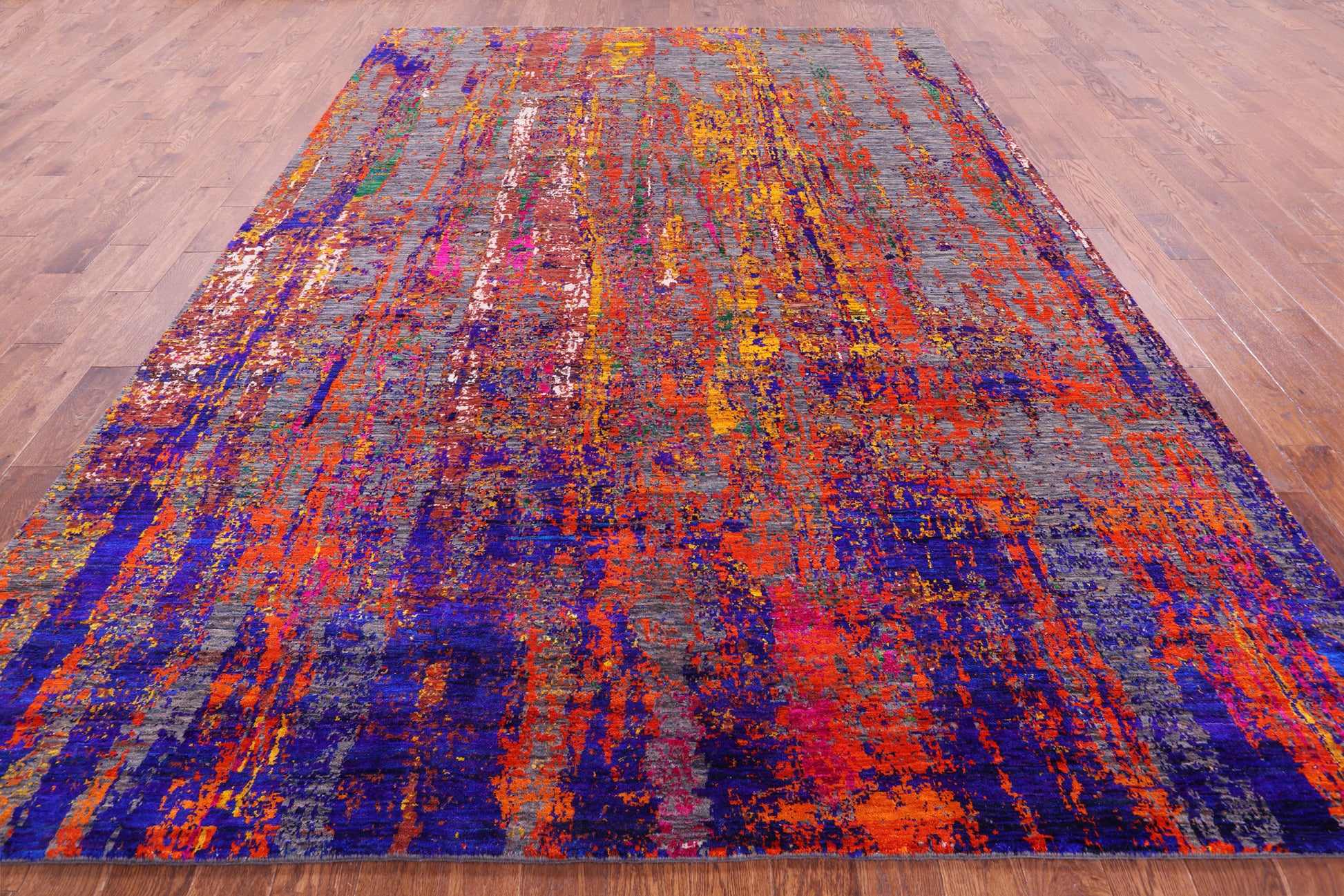 Abstract Modern Hand Knotted Wool & Silk Rug - 8' 10" X 12' 5" - Golden Nile