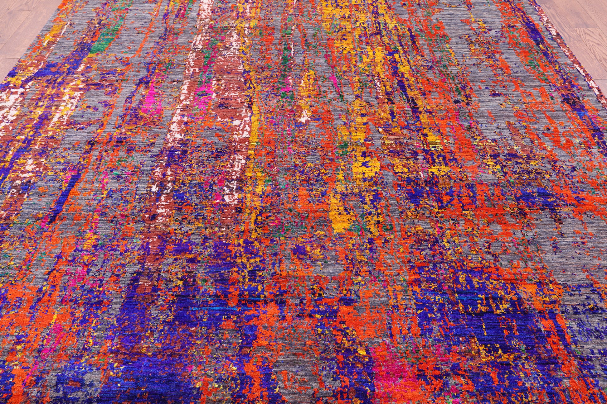 Abstract Modern Hand Knotted Wool & Silk Rug - 8' 10" X 12' 5" - Golden Nile