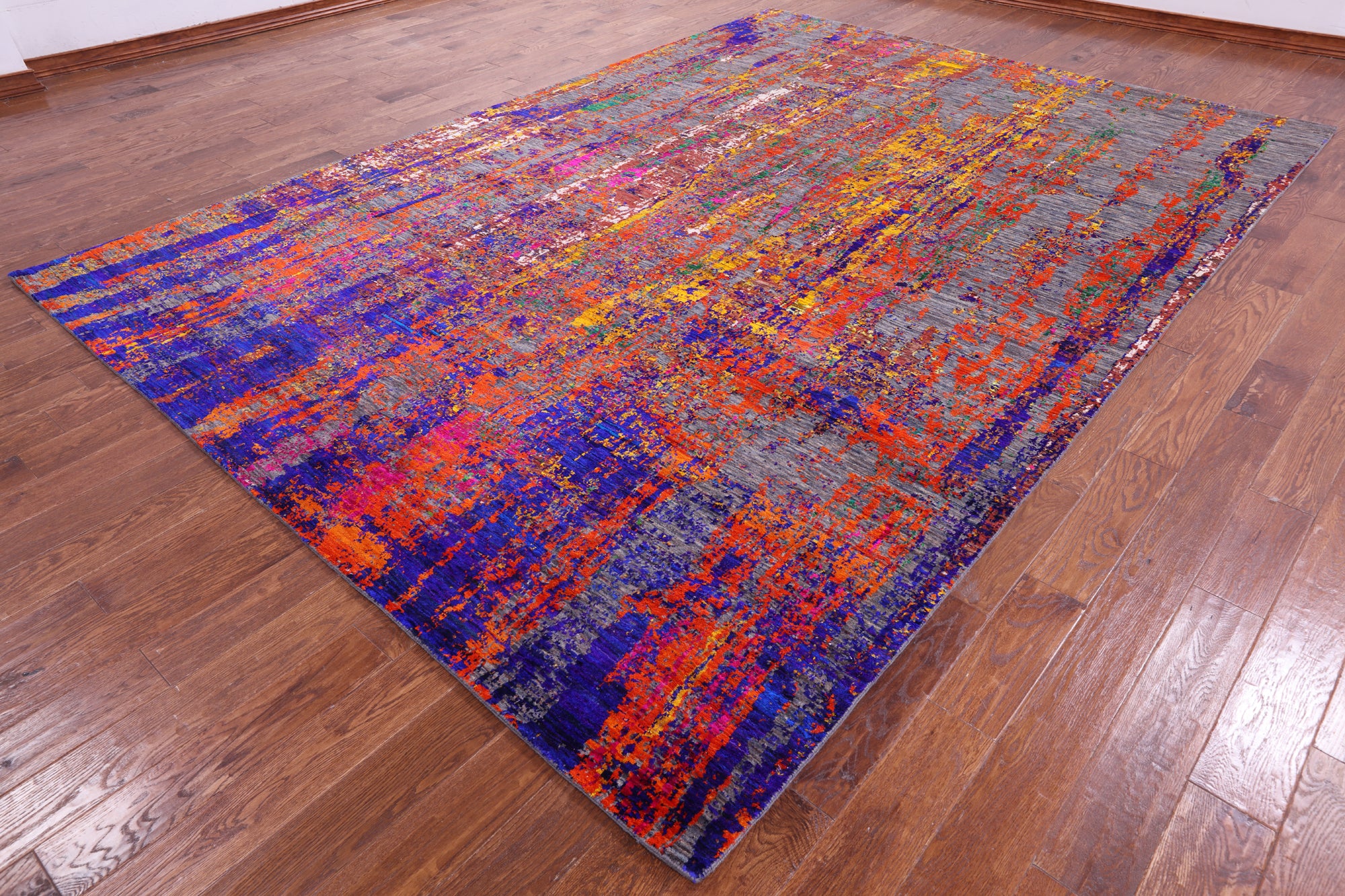 Abstract Modern Hand Knotted Wool & Silk Rug - 8' 10" X 12' 5" - Golden Nile