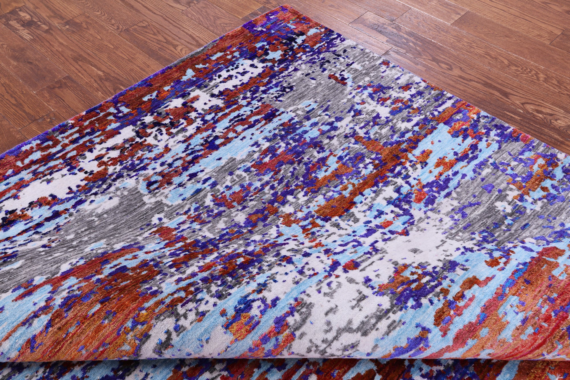 Abstract Modern Hand Knotted Wool & Silk Rug - 7' 11" X 9' 7" - Golden Nile