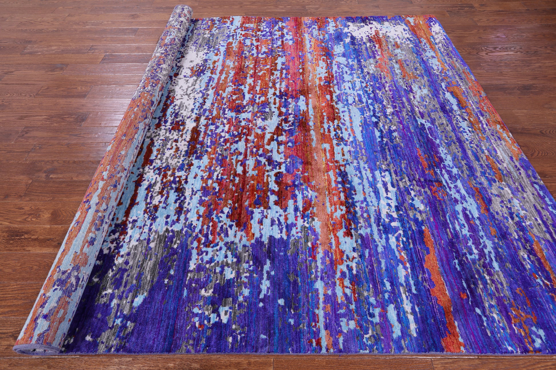 Abstract Modern Hand Knotted Wool & Silk Rug - 7' 11" X 9' 7" - Golden Nile