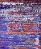Abstract Modern Hand Knotted Wool & Silk Rug - 7' 11" X 9' 7" - Golden Nile