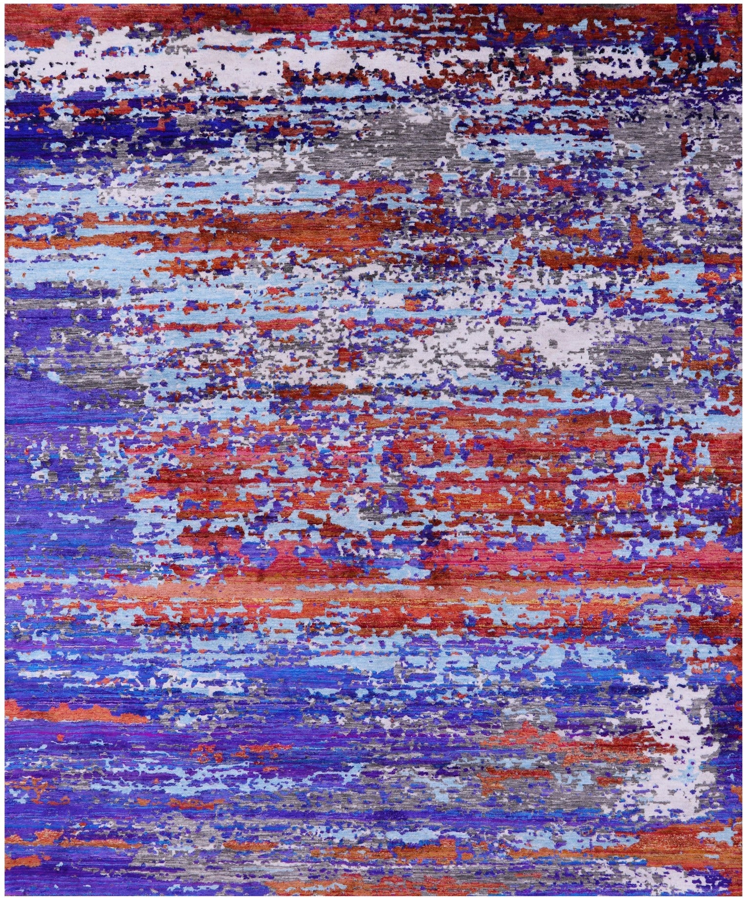 Abstract Modern Hand Knotted Wool & Silk Rug - 7' 11" X 9' 7" - Golden Nile