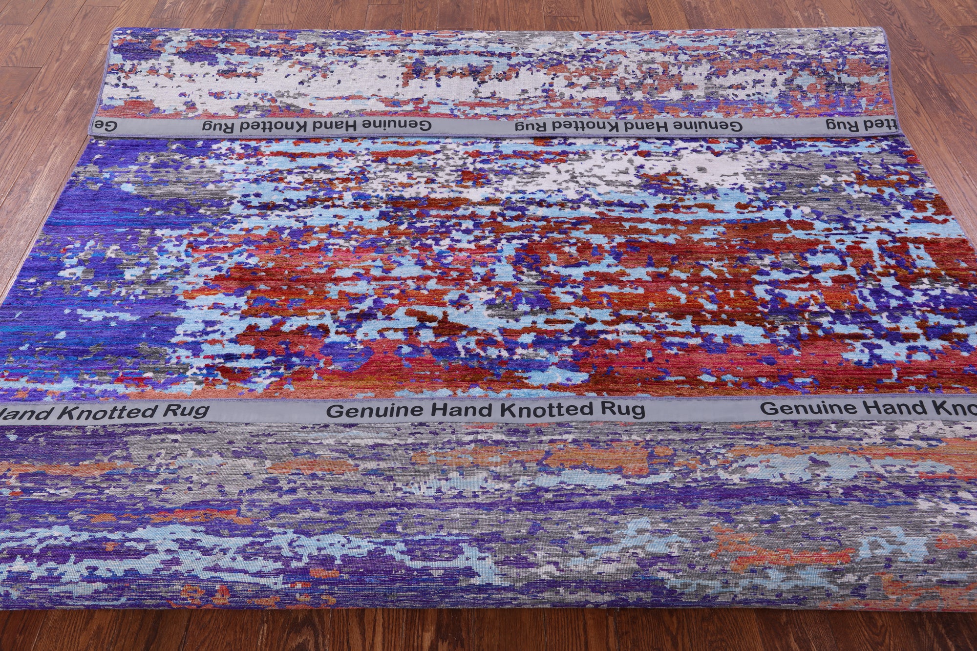 Abstract Modern Hand Knotted Wool & Silk Rug - 7' 11" X 9' 7" - Golden Nile