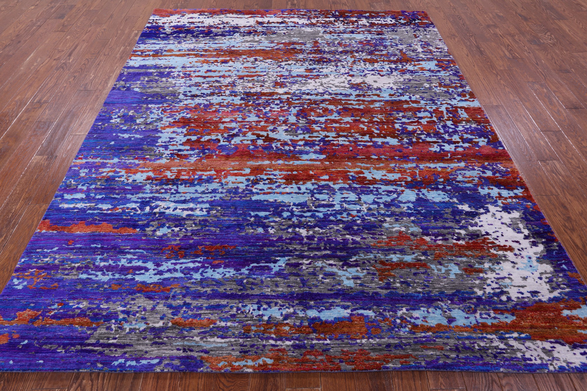 Abstract Modern Hand Knotted Wool & Silk Rug - 7' 11" X 9' 7" - Golden Nile