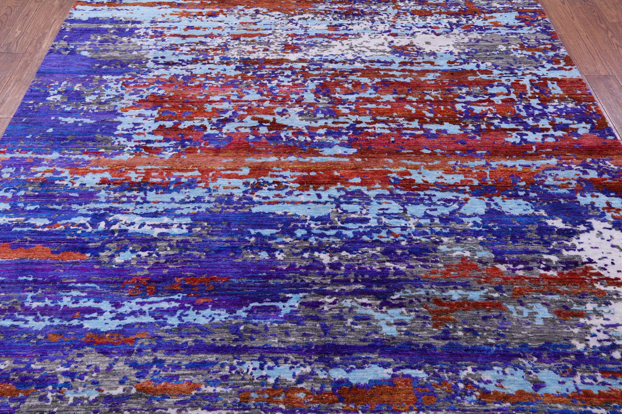 Abstract Modern Hand Knotted Wool & Silk Rug - 7' 11" X 9' 7" - Golden Nile
