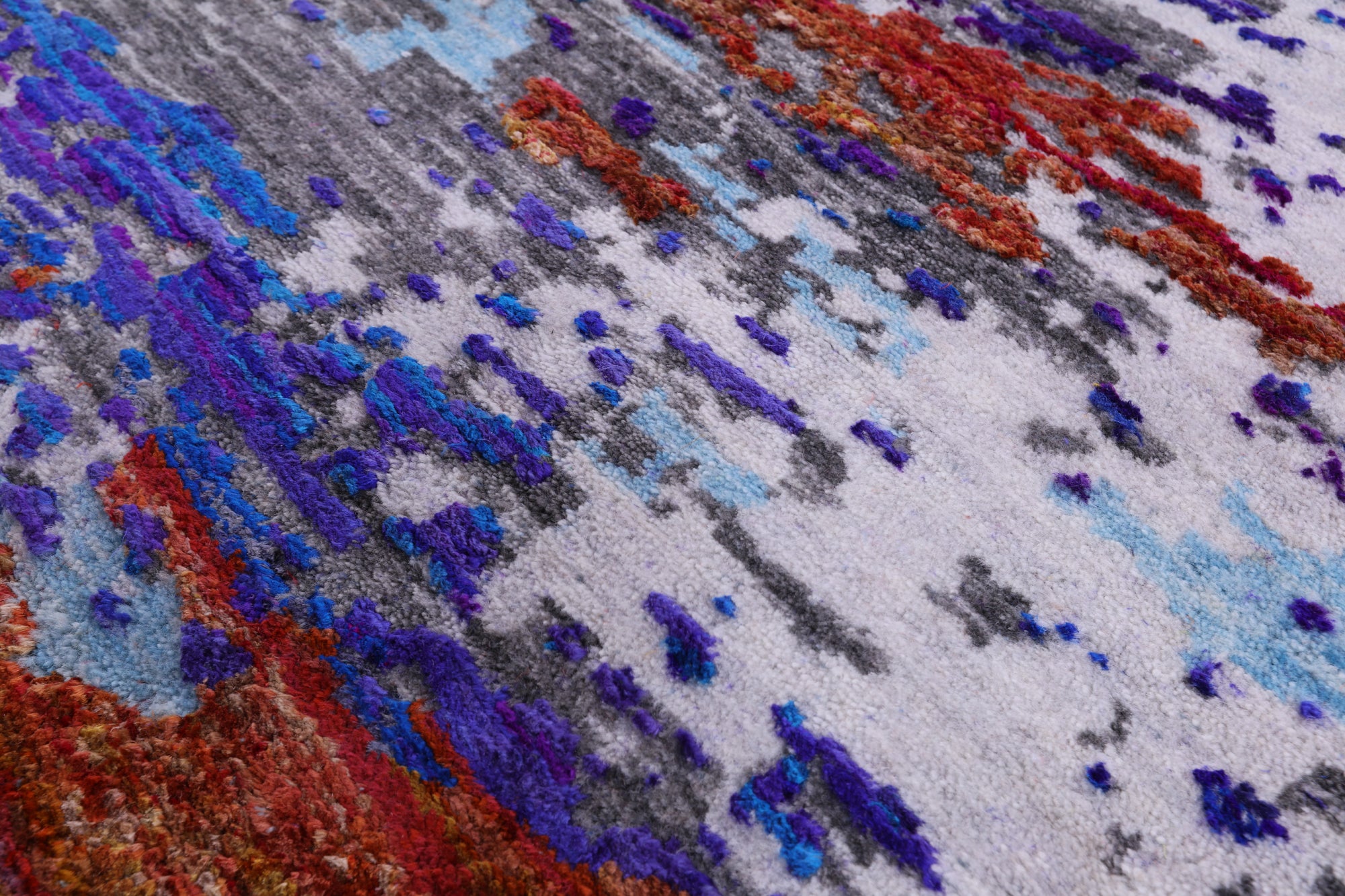 Abstract Modern Hand Knotted Wool & Silk Rug - 7' 11" X 9' 7" - Golden Nile