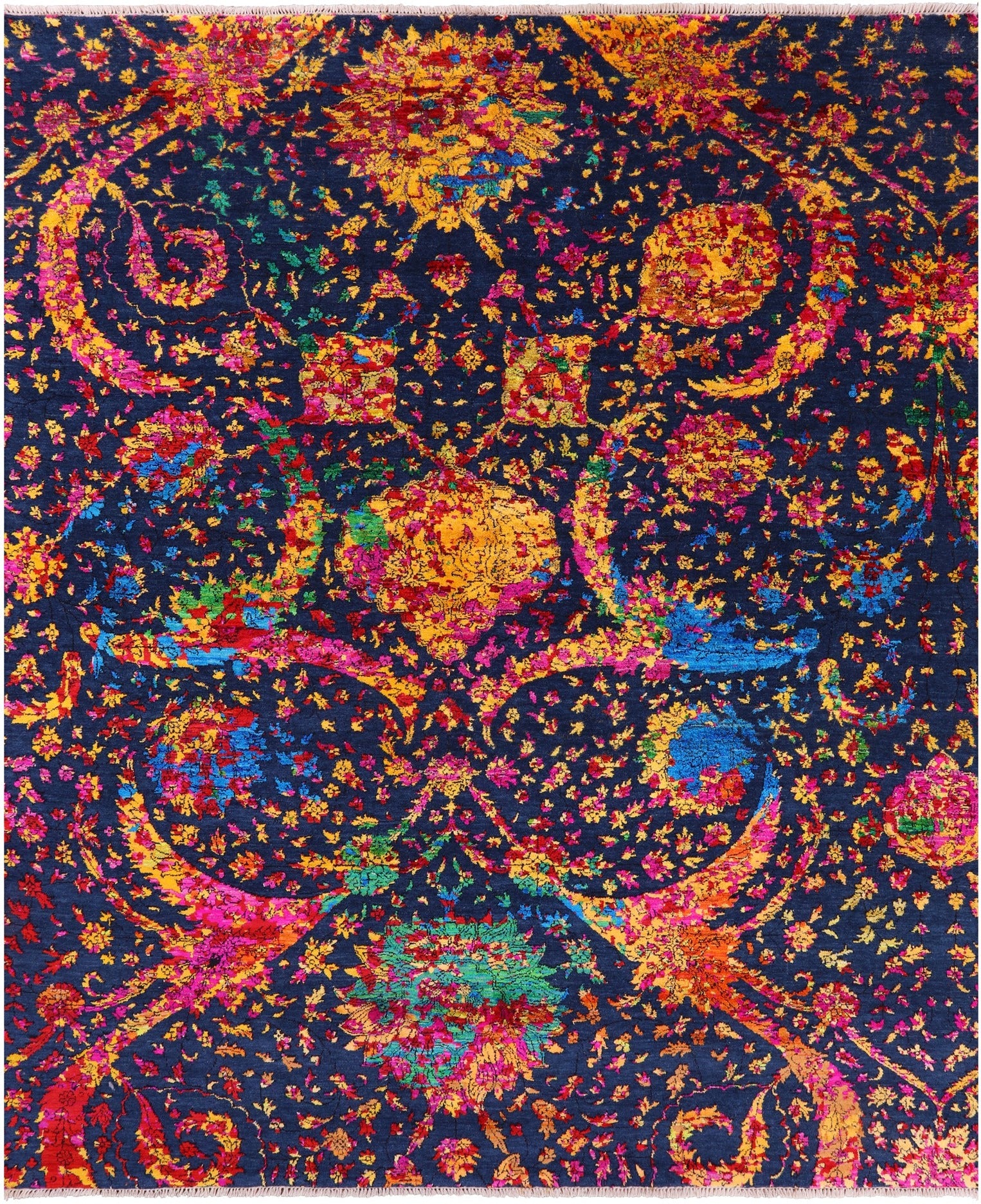 Blue Persian Sickle Leaf Hand Knotted Wool & Silk Rug - 7' 11" X 9' 11" - Golden Nile