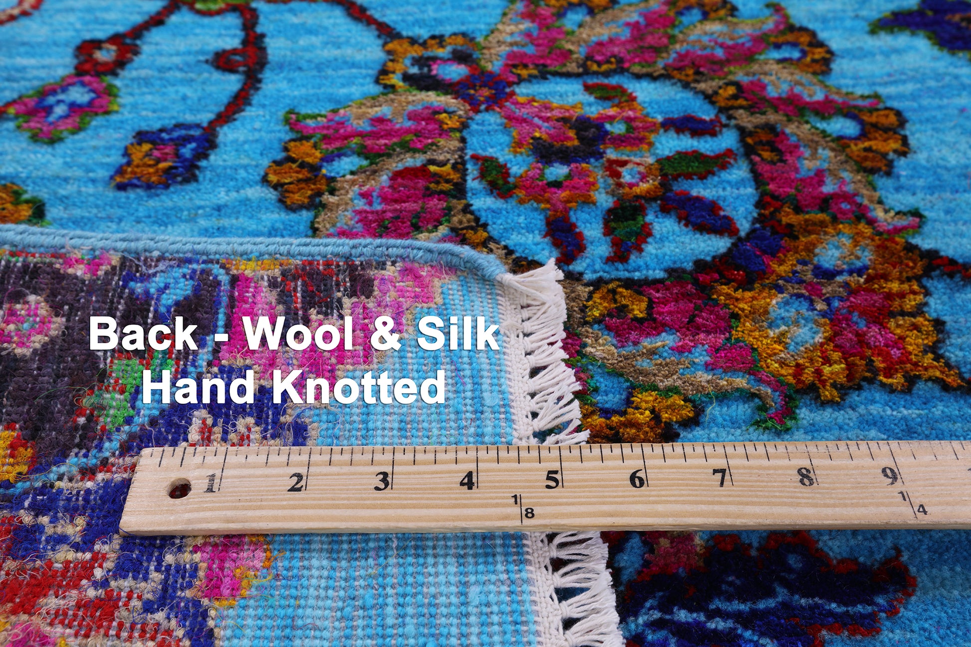 Blue Persian Hand Knotted Wool & Silk Rug - 6' 2" X 9' 1" - Golden Nile