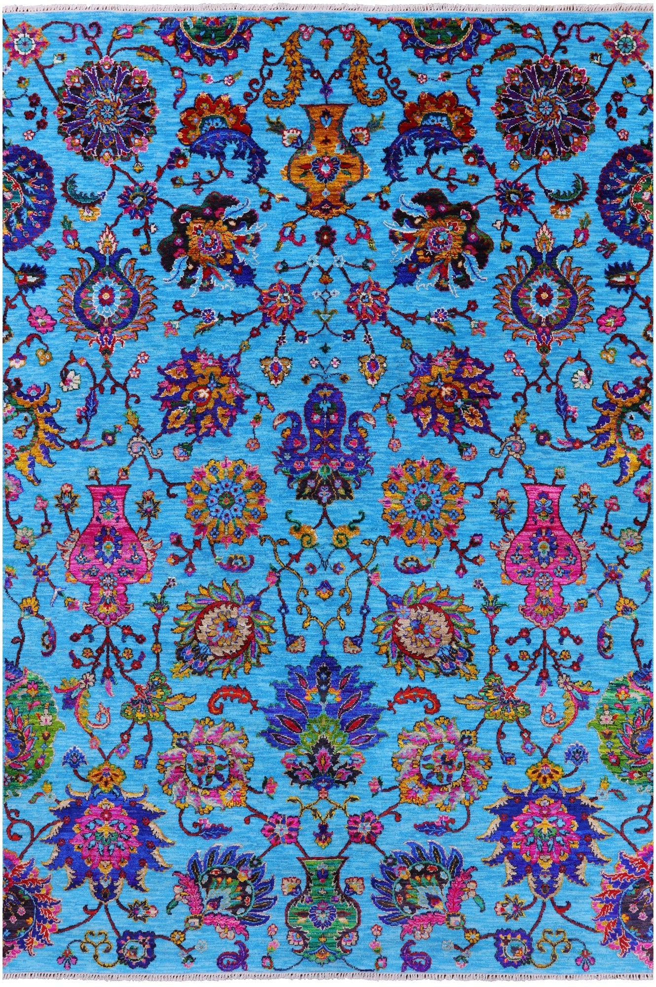 Blue Persian Hand Knotted Wool & Silk Rug - 6' 2" X 9' 1" - Golden Nile
