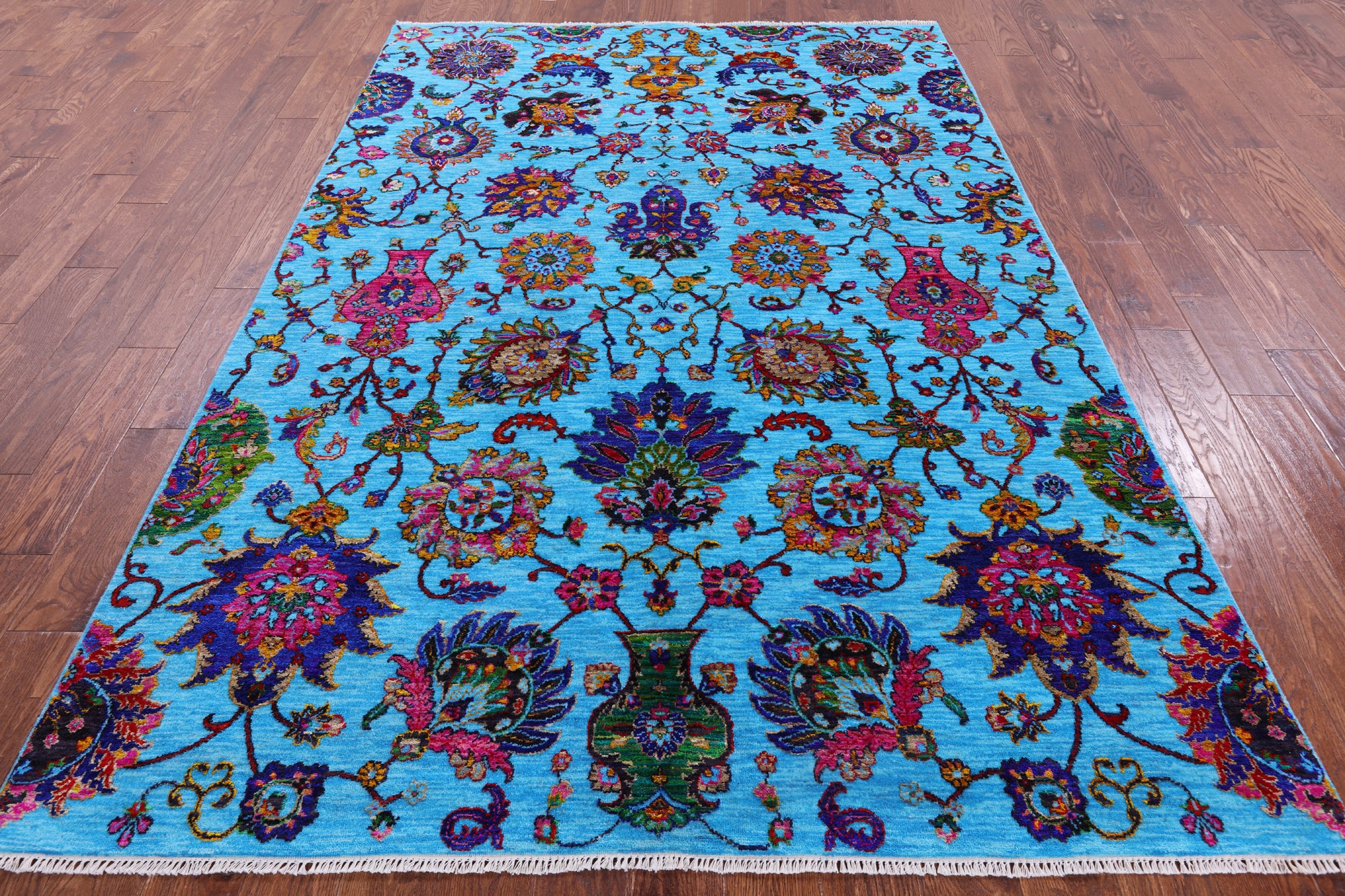 Blue Persian Hand Knotted Wool & Silk Rug - 6' 2" X 9' 1" - Golden Nile