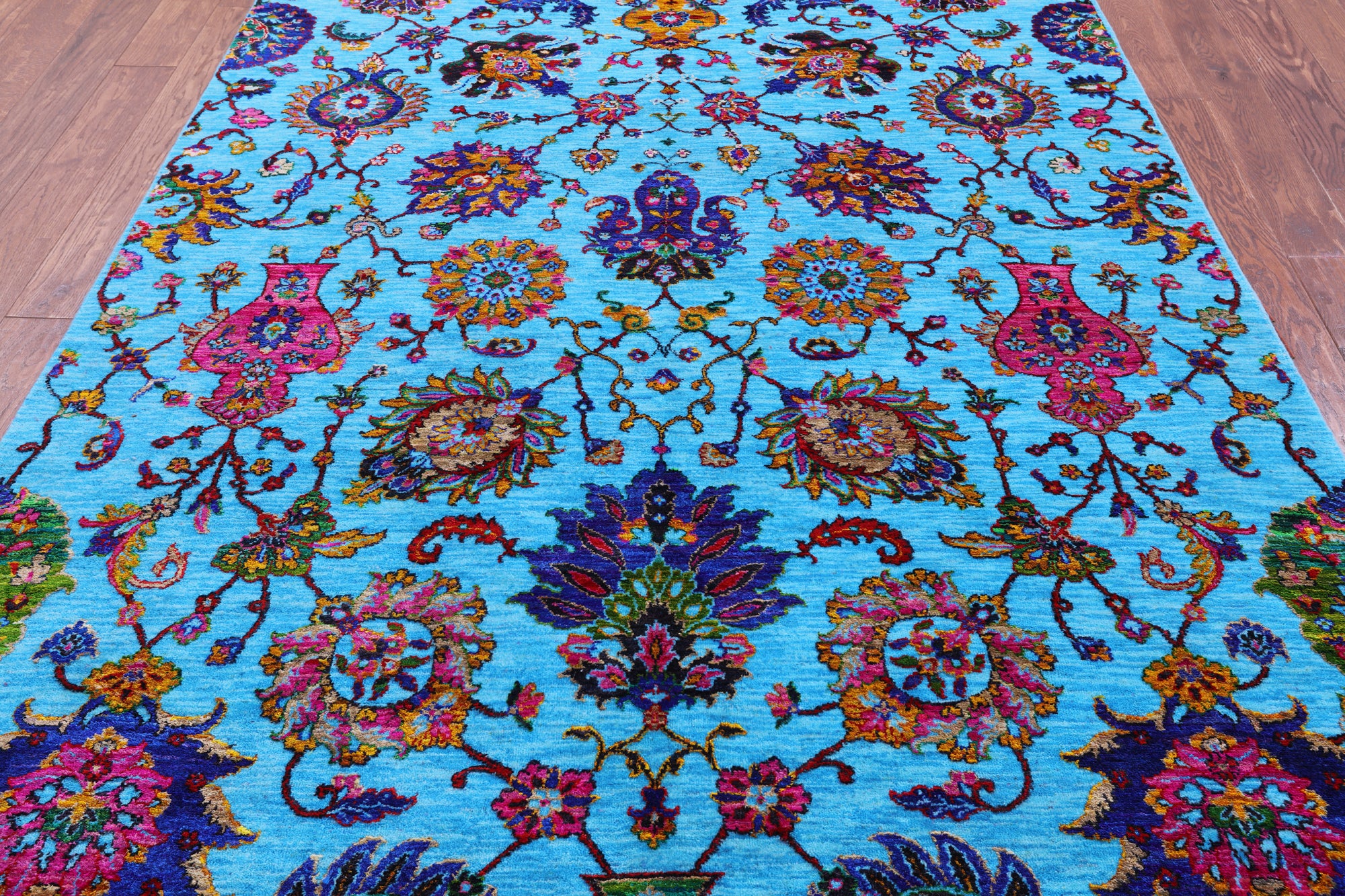 Blue Persian Hand Knotted Wool & Silk Rug - 6' 2" X 9' 1" - Golden Nile