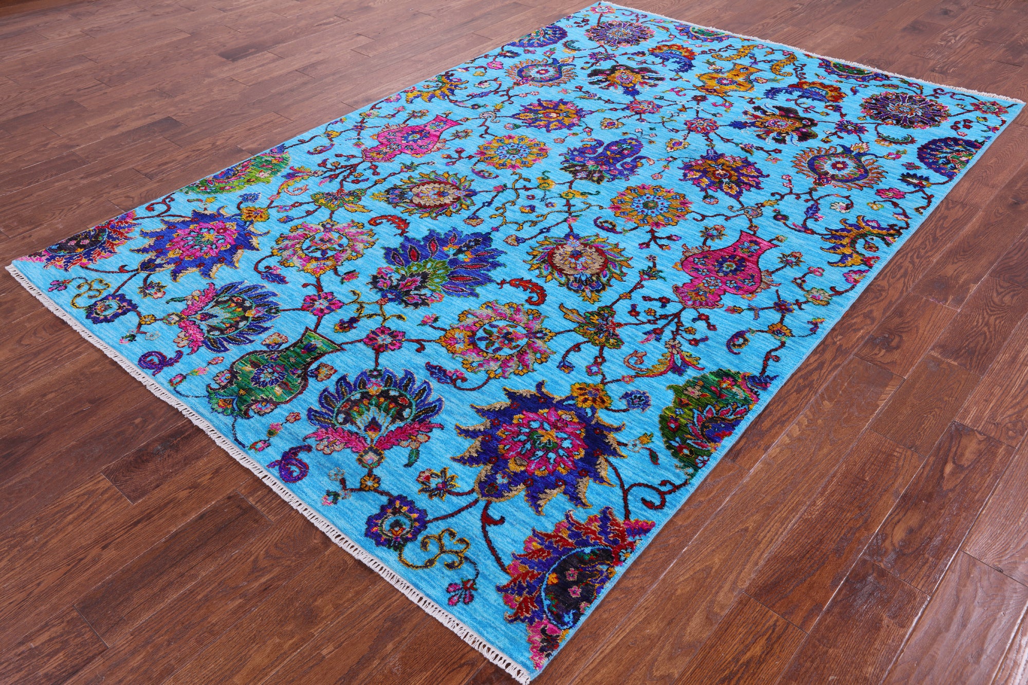 Blue Persian Hand Knotted Wool & Silk Rug - 6' 2" X 9' 1" - Golden Nile