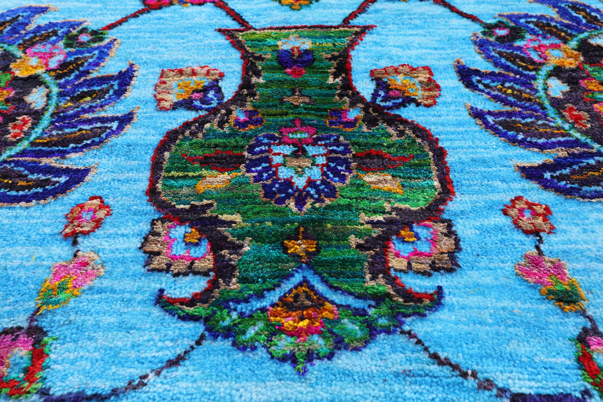 Blue Persian Hand Knotted Wool & Silk Rug - 6' 2" X 9' 1" - Golden Nile