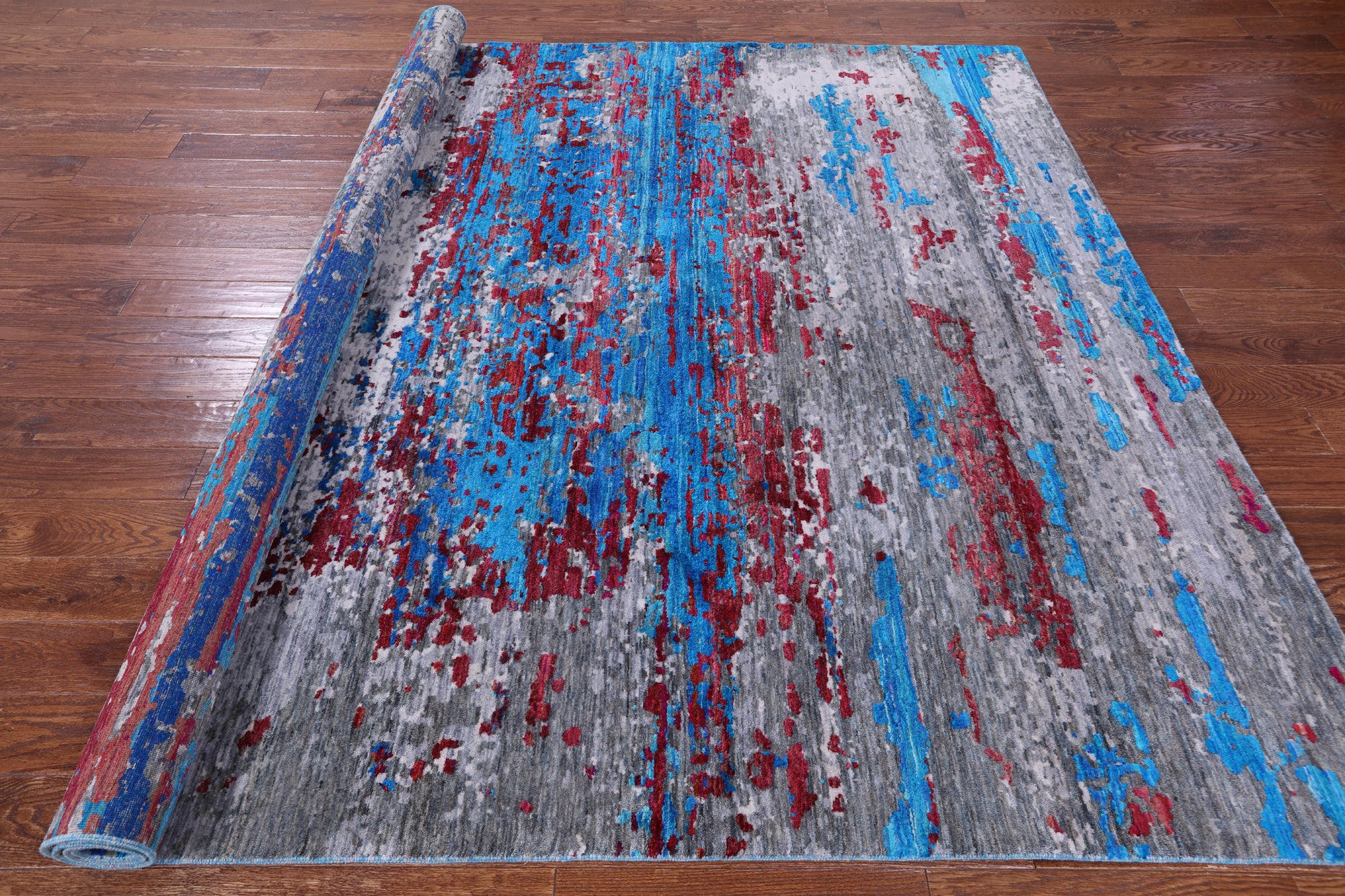 Abstract Modern Wool & Silk Hand Knotted Area Rug - 8' 1" X 10' 0" - Golden Nile