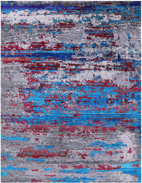 Abstract Modern Wool & Silk Hand Knotted Area Rug - 8' 1" X 10' 0" - Golden Nile