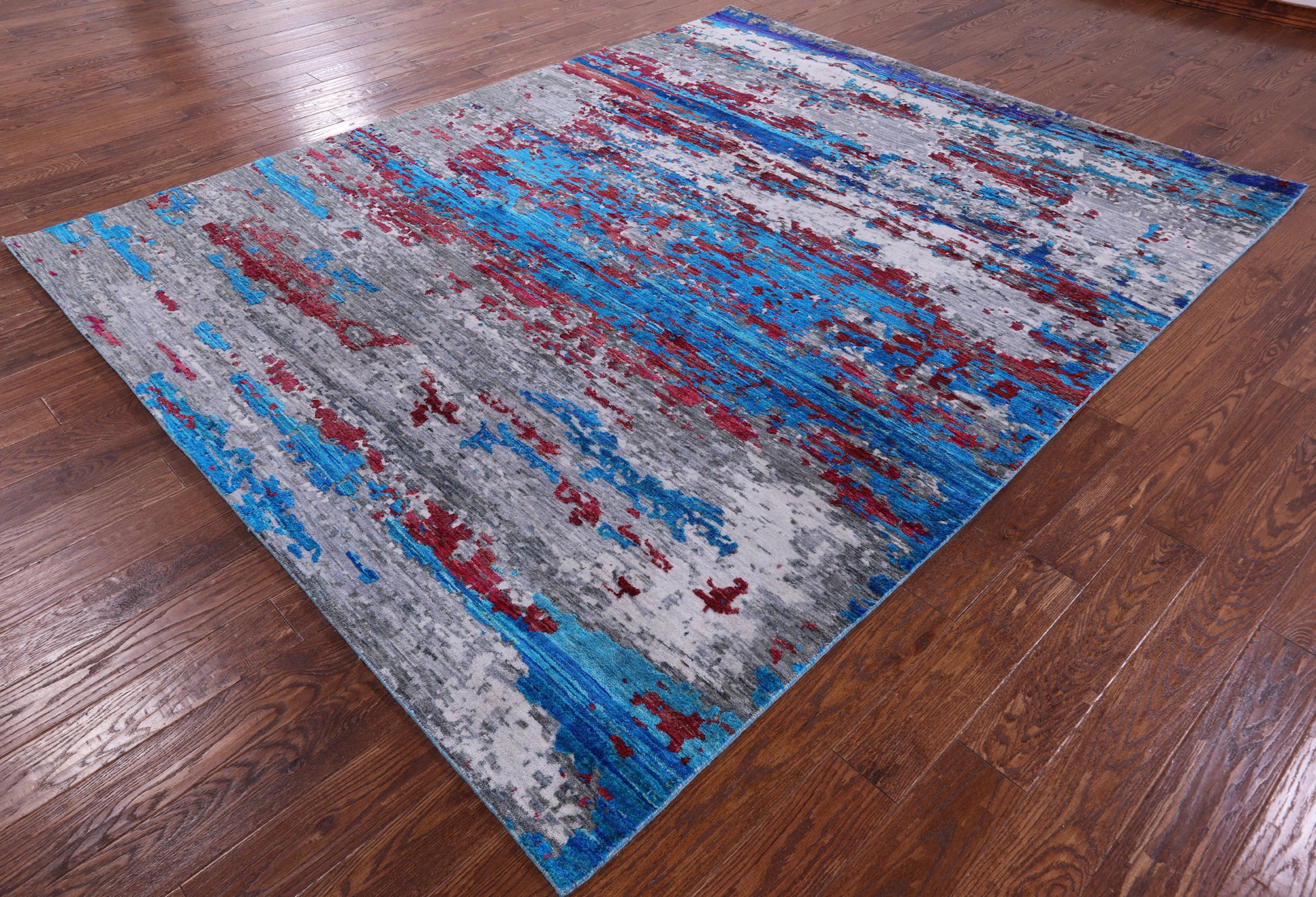 Abstract Modern Wool & Silk Hand Knotted Area Rug - 8' 1" X 10' 0" - Golden Nile