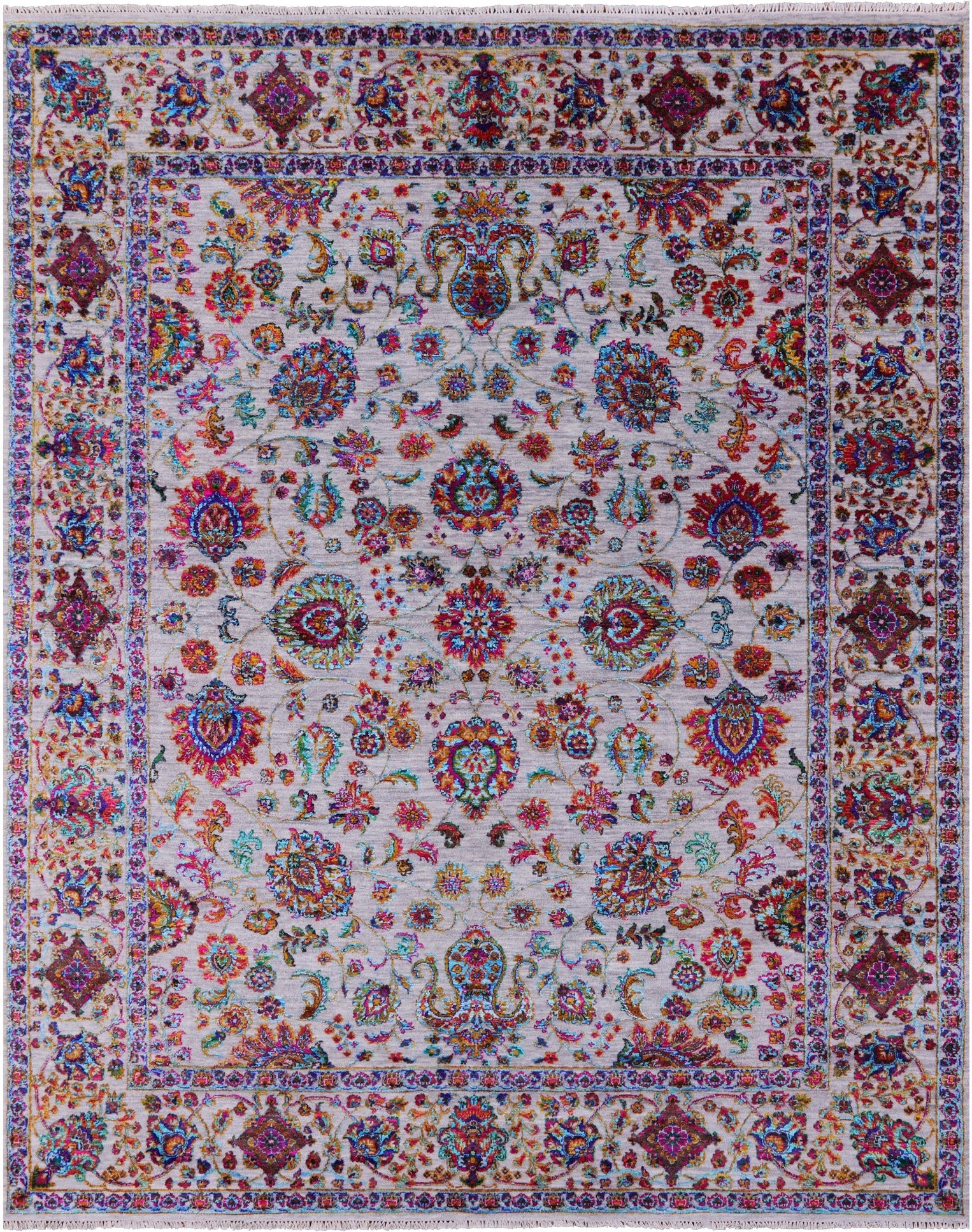 Grey Persian Hand Knotted Wool & Silk Rug - 8' 2" X 10' 1" - Golden Nile