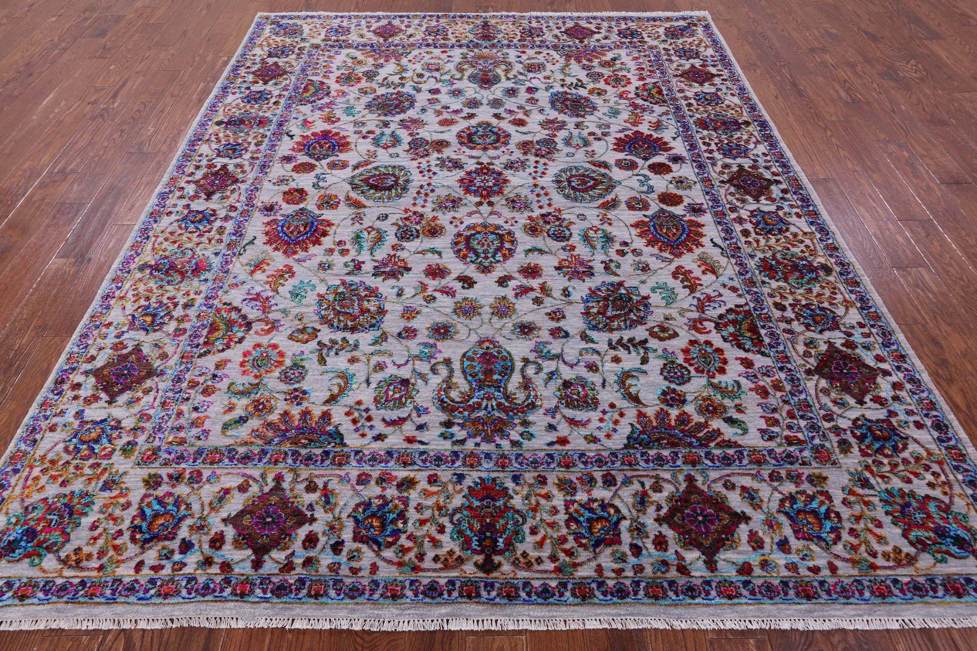 Grey Persian Hand Knotted Wool & Silk Rug - 8' 2" X 10' 1" - Golden Nile