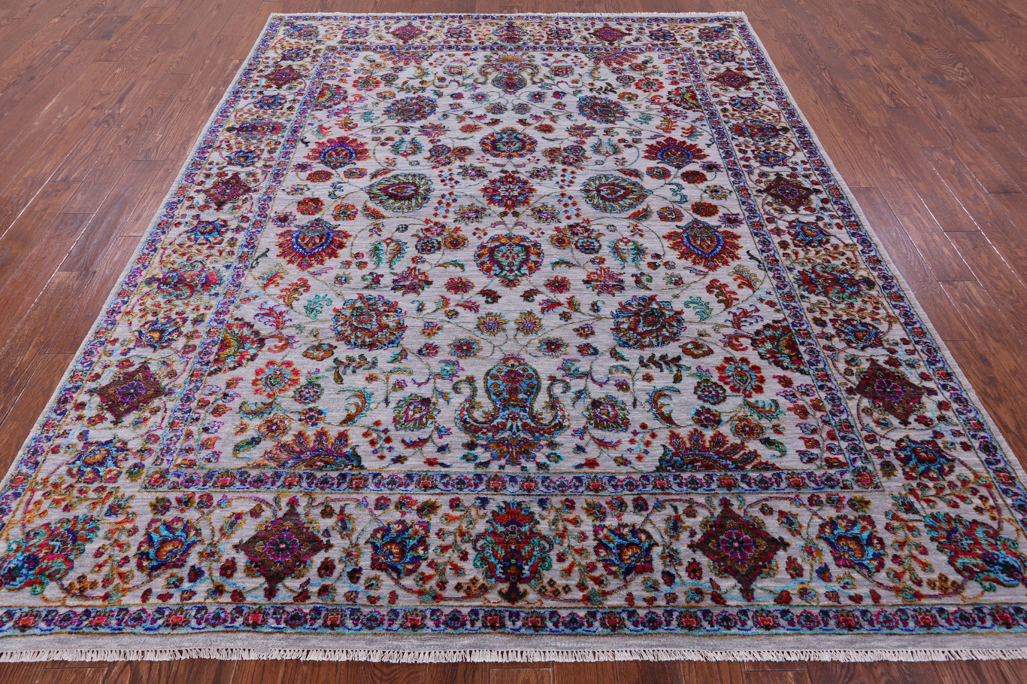 Grey Persian Hand Knotted Wool & Silk Rug - 8' 2" X 10' 1" - Golden Nile