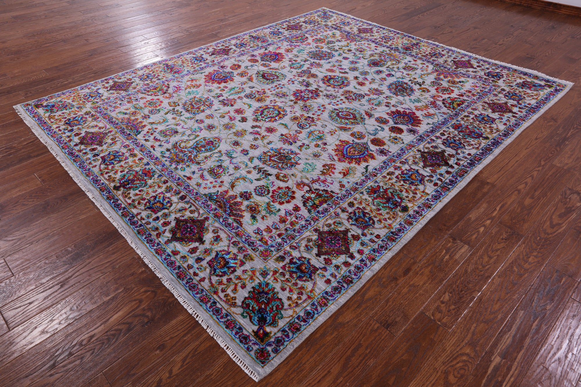 Grey Persian Hand Knotted Wool & Silk Rug - 8' 2" X 10' 1" - Golden Nile