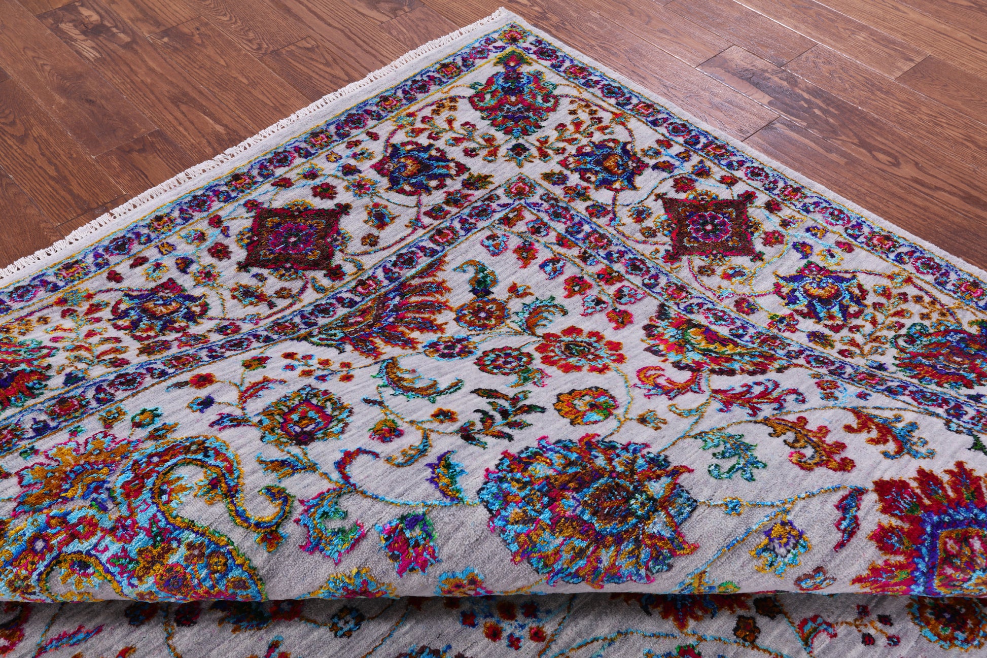 Grey Persian Hand Knotted Wool & Silk Rug - 8' 2" X 10' 1" - Golden Nile