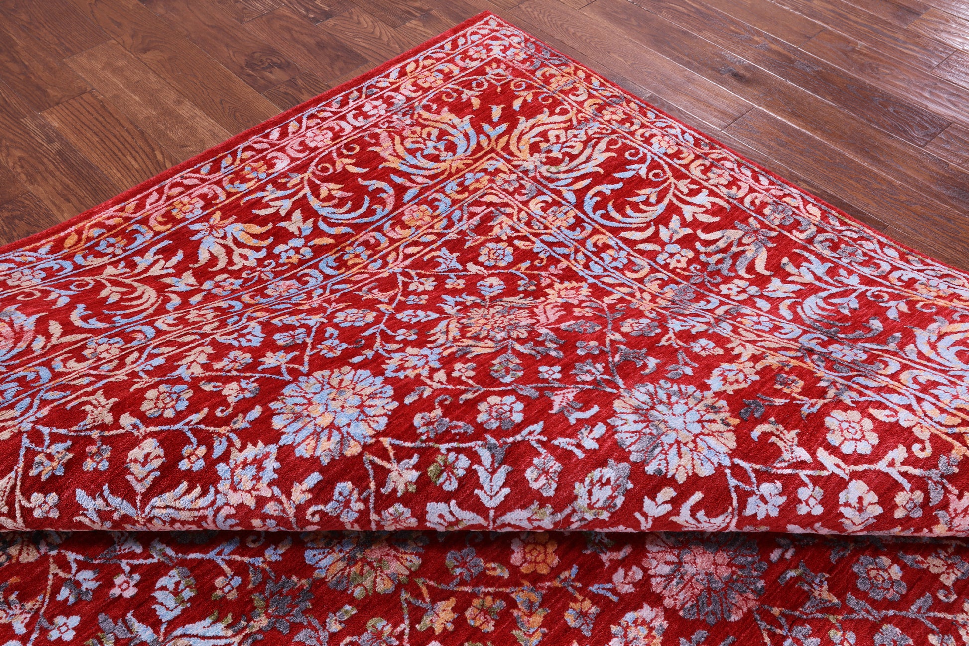Red Persian Hand Knotted Wool & Silk Rug - 9' 0" X 12' 2" - Golden Nile