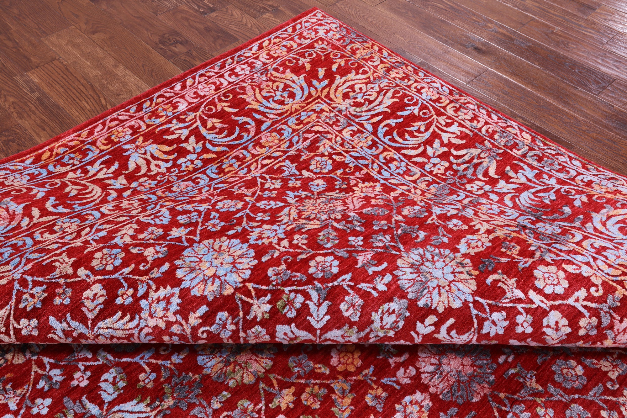 Red Persian Hand Knotted Wool & Silk Rug - 9' 0" X 12' 2" - Golden Nile