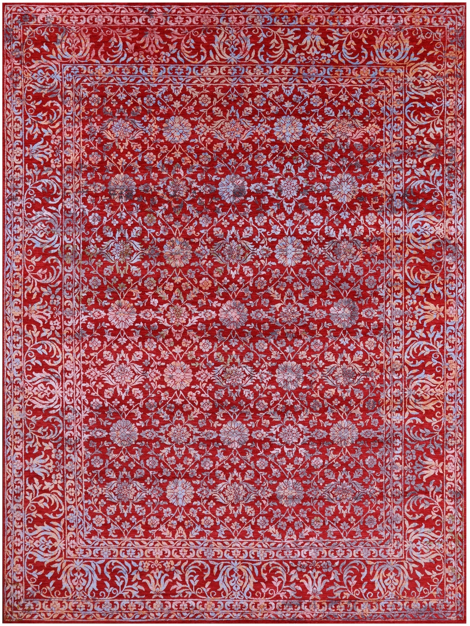 Red Persian Hand Knotted Wool & Silk Rug - 9' 0" X 12' 2" - Golden Nile