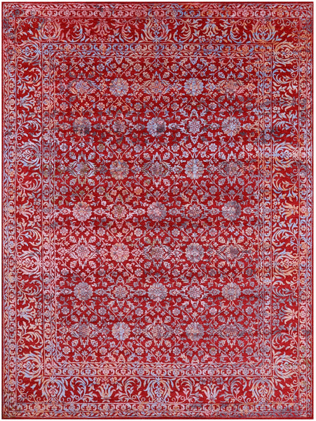 Red Persian Hand Knotted Wool & Silk Rug - 9' 0" X 12' 2" - Golden Nile