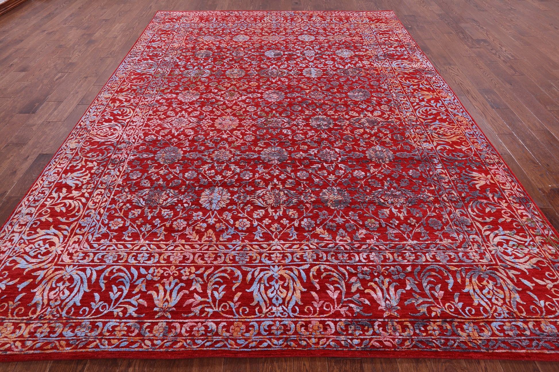 Red Persian Hand Knotted Wool & Silk Rug - 9' 0" X 12' 2" - Golden Nile