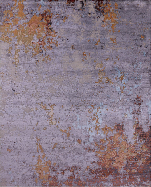 Abstract Modern Handmade Wool & Silk Rug - 8' 0" X 10' 2" - Golden Nile