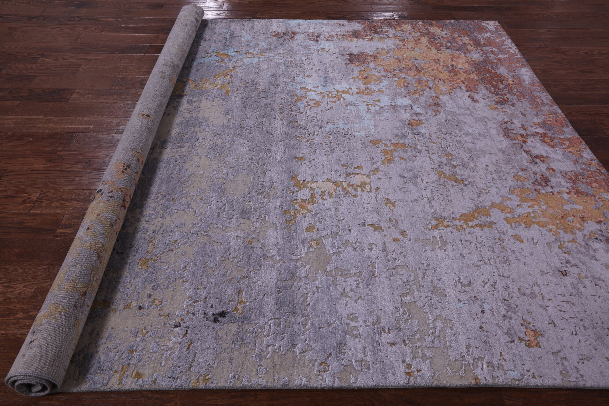 Abstract Modern Handmade Wool & Silk Rug - 8' 0" X 10' 2" - Golden Nile