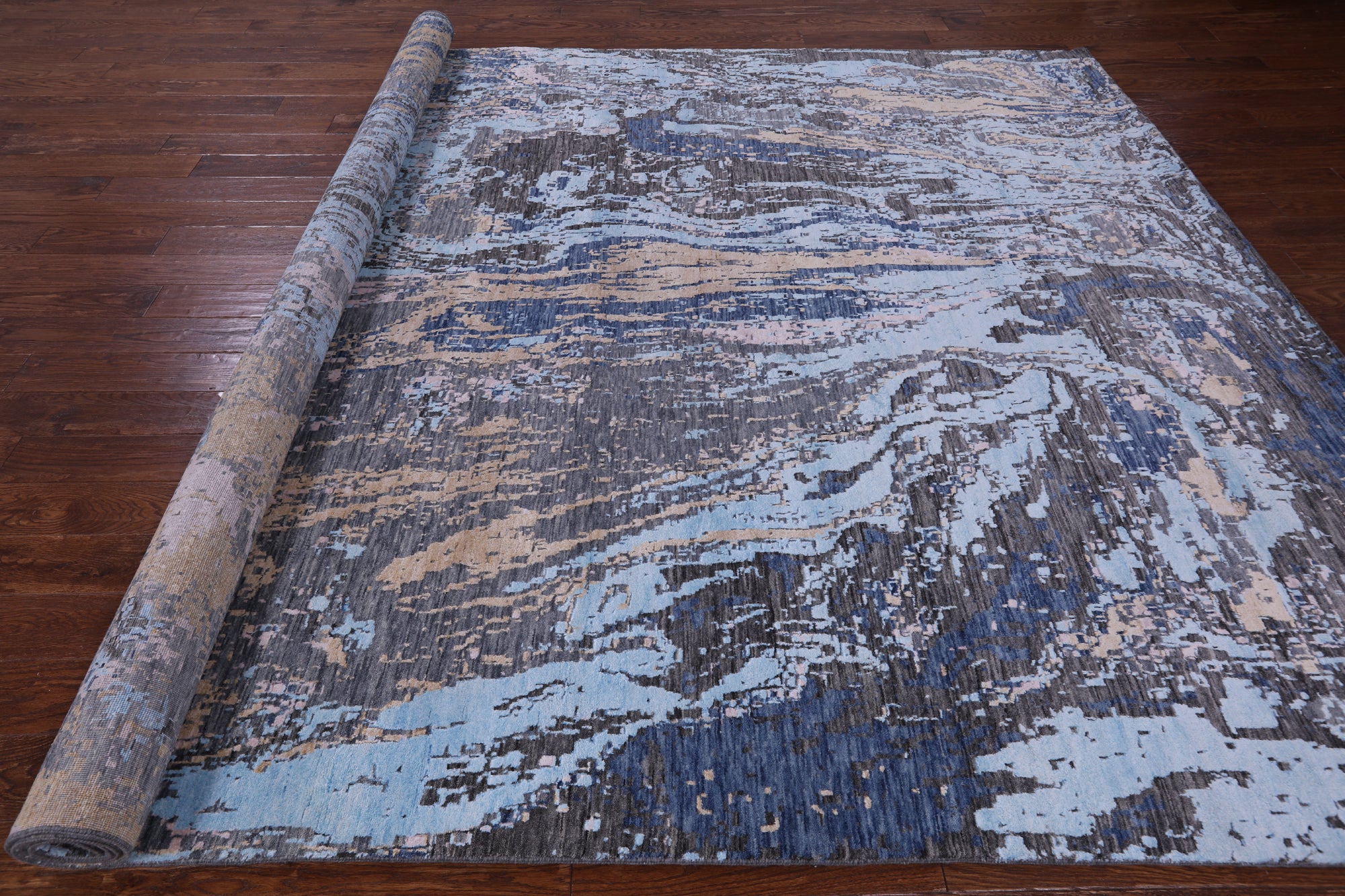 Contemporary Hand Knotted Wool & Silk Rug - 8' 11" X 12' 1" - Golden Nile
