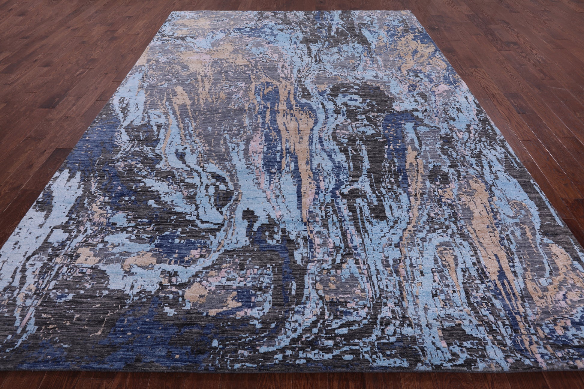 Contemporary Hand Knotted Wool & Silk Rug - 8' 11" X 12' 1" - Golden Nile