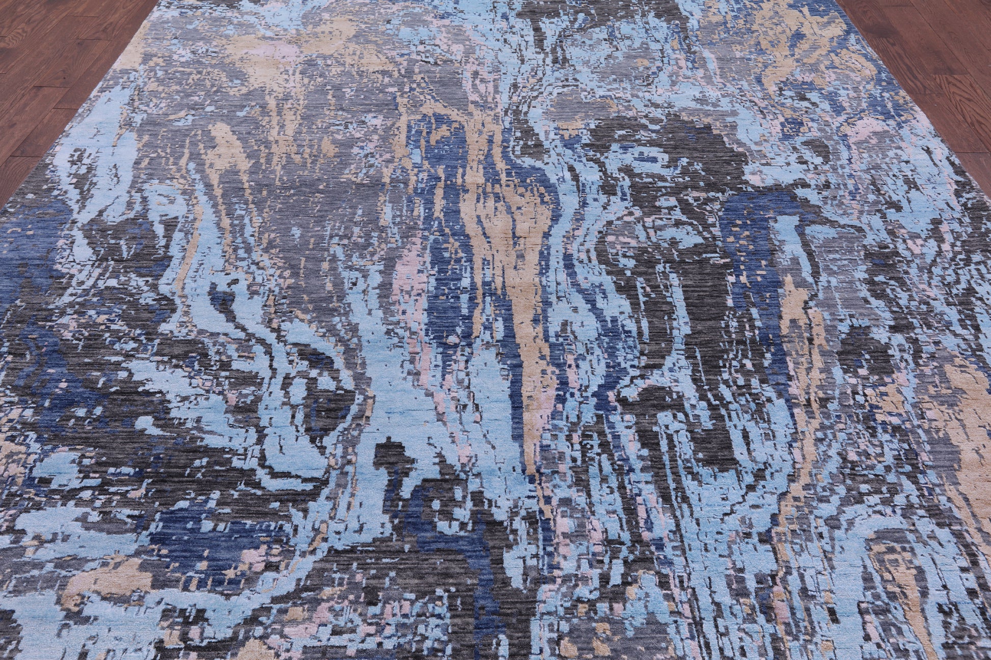 Contemporary Hand Knotted Wool & Silk Rug - 8' 11" X 12' 1" - Golden Nile