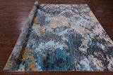 Abstract Contemporary Hand Knotted Wool & Silk Rug - 7' 11" X 9' 10" - Golden Nile