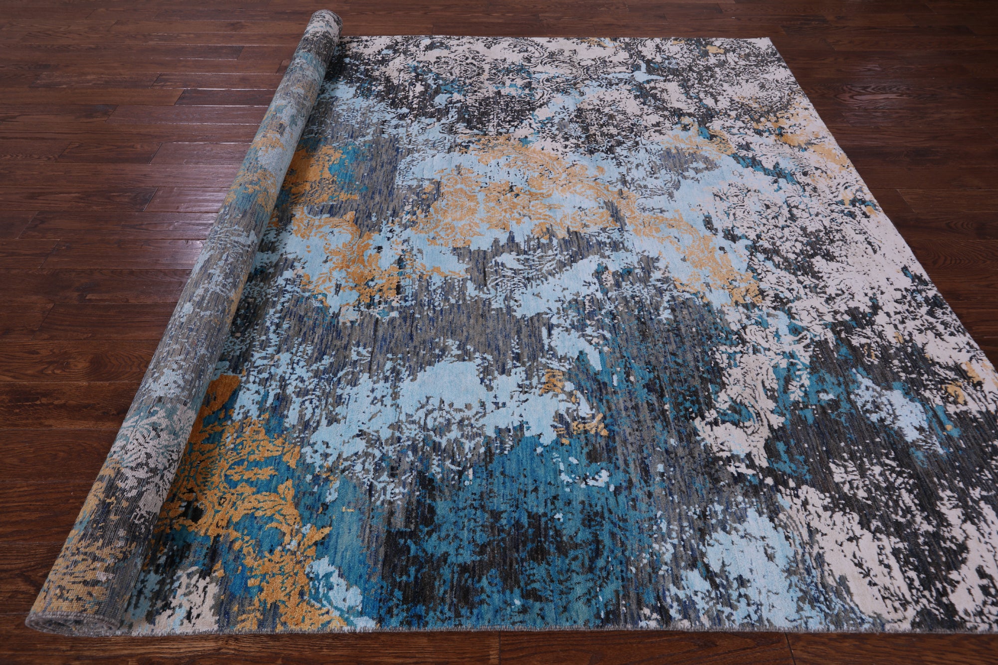 Abstract Contemporary Hand Knotted Wool & Silk Rug - 7' 11" X 9' 10" - Golden Nile