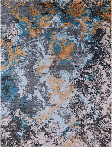 Abstract Contemporary Hand Knotted Wool & Silk Rug - 7' 11