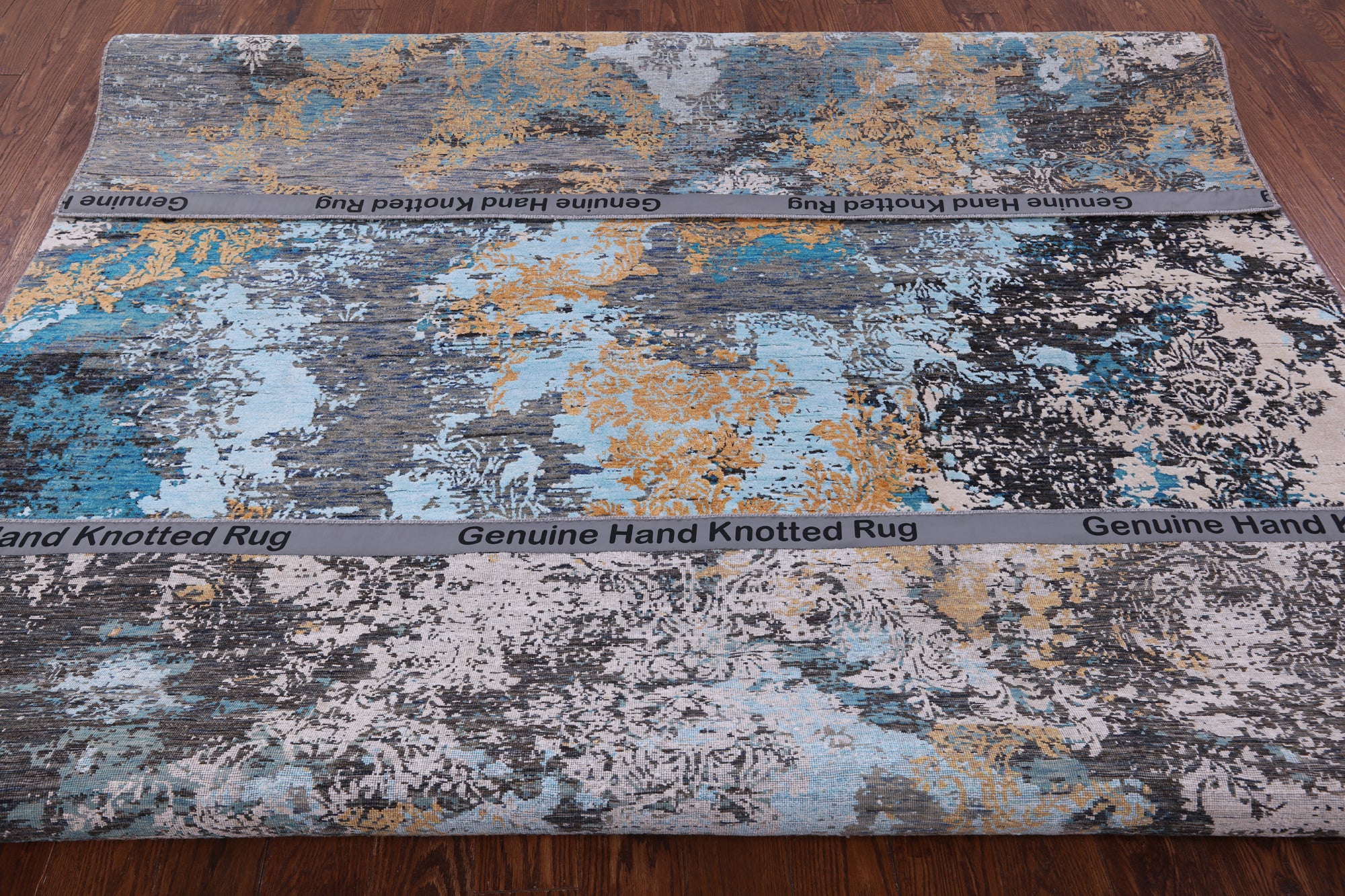 Abstract Contemporary Hand Knotted Wool & Silk Rug - 7' 11" X 9' 10" - Golden Nile