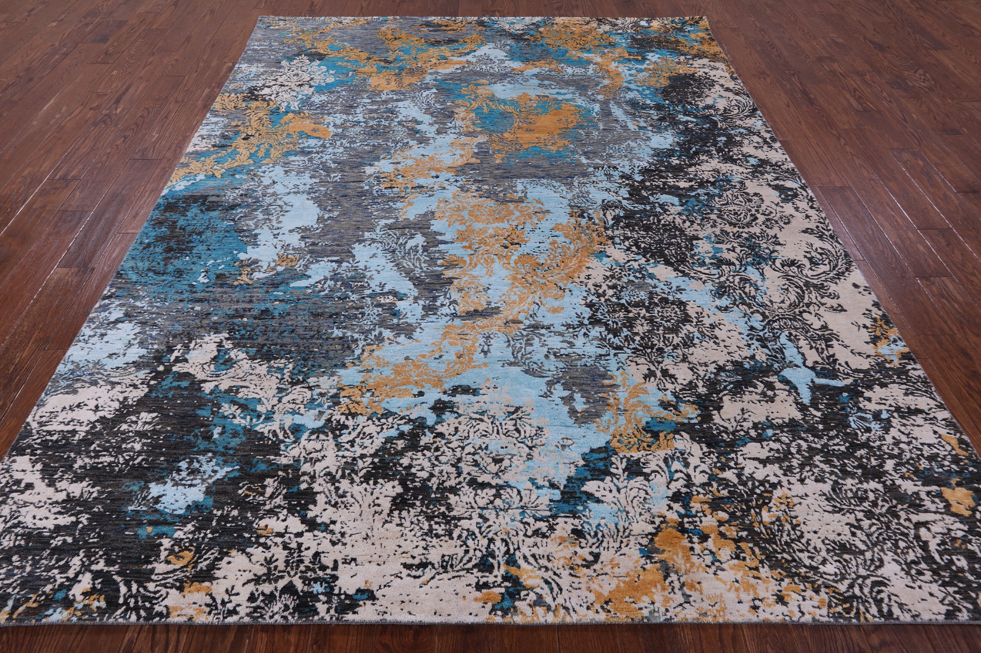 Abstract Contemporary Hand Knotted Wool & Silk Rug - 7' 11" X 9' 10" - Golden Nile