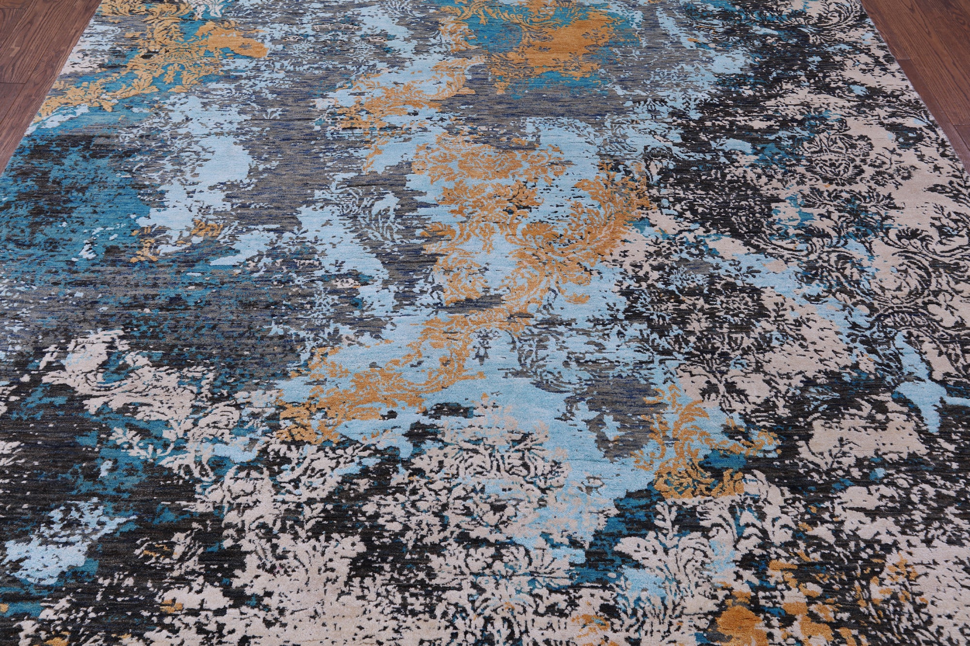 Abstract Contemporary Hand Knotted Wool & Silk Rug - 7' 11" X 9' 10" - Golden Nile