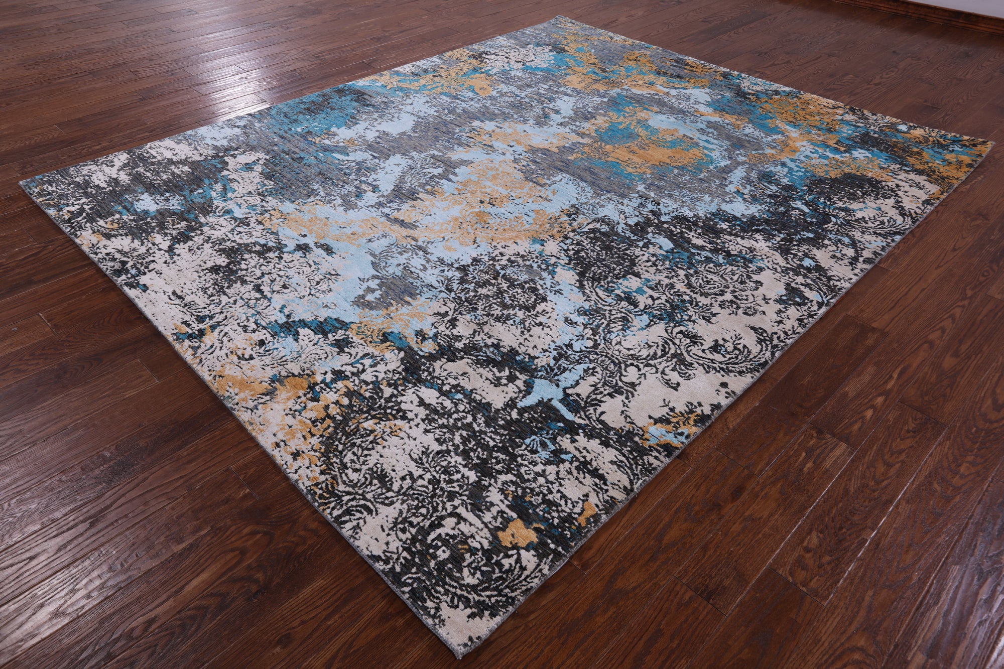 Abstract Contemporary Hand Knotted Wool & Silk Rug - 7' 11" X 9' 10" - Golden Nile