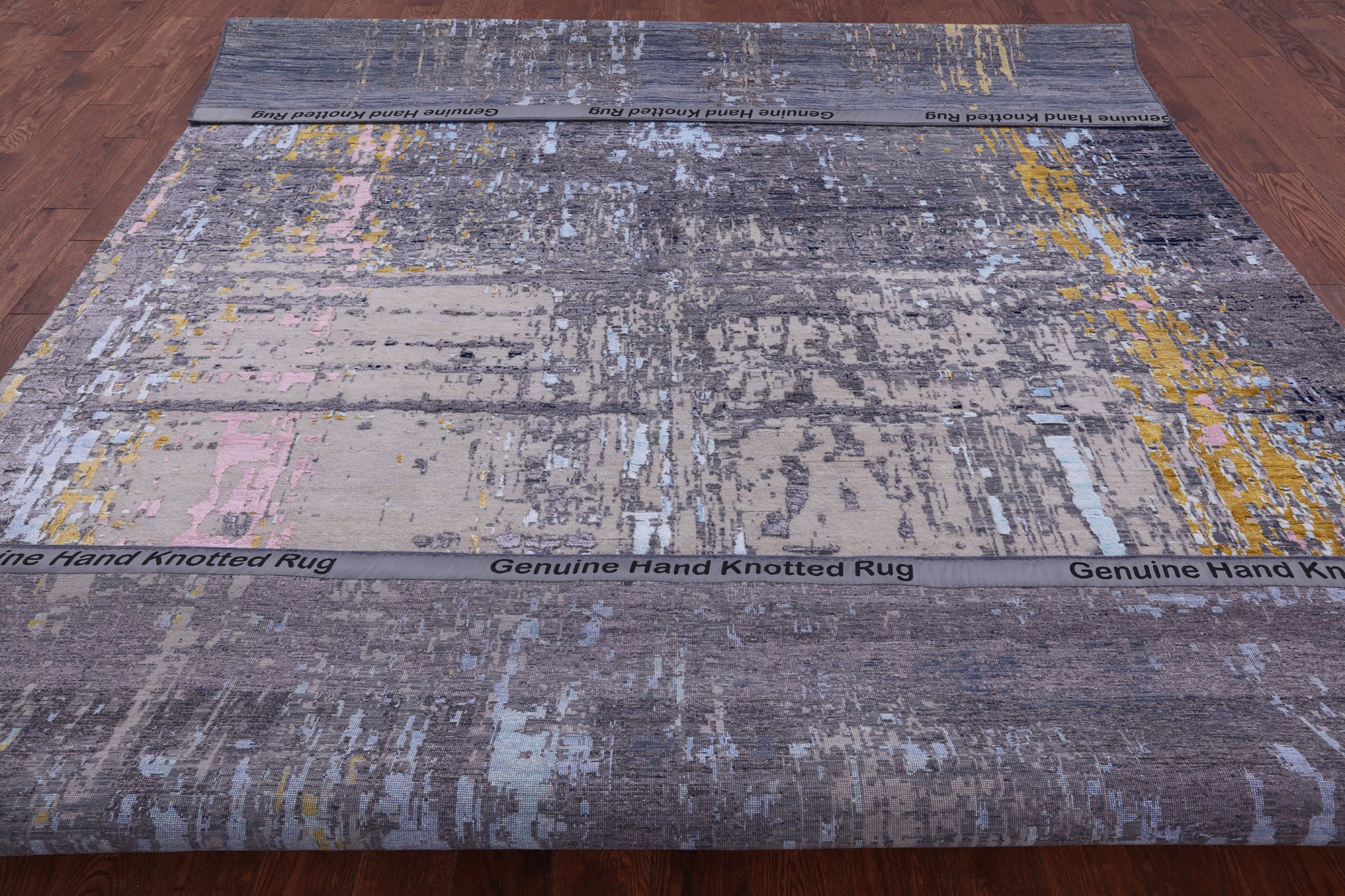 Abstract Modern Hand Knotted Wool & Silk Rug - 9' 0" X 12' 1" - Golden Nile